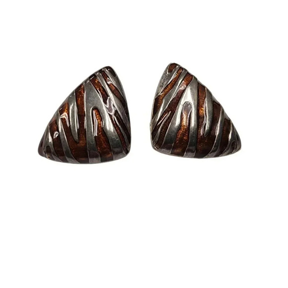 Vintage Jewelry - Vintage 60s-70s Enamel Stud Earrings Silver Tone